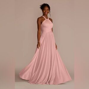 David’s Bridal Blush Pink Chiffon Halter Maxi Dress Sz 4 Bridesmaid Formal Gown